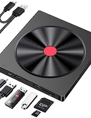 External CD/DVD Drive for Laptop, 6 IN 1 USB 3.0 Ultra-Slim dvd player for laptop, CD ROM Burner Writer External Disk Drive Optical Compatible with Laptop Desktop PC MacBook Windows Mac Linux OS