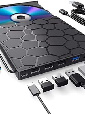 External CD/DVD Drive for Laptop, 8 in 1 USB 3.0 Ultra-Slim Portable DVD Player for Laptop, CD ROM Burner Writer External Disk Drive Optical Compatible with Laptop Desktop PC Mac Windows Mac Linux OS